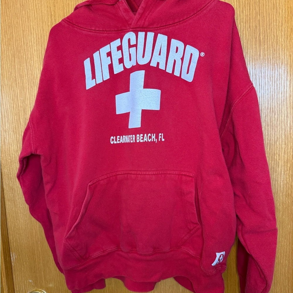 Red and White Lifeguard Clearwater Beach Hoodie